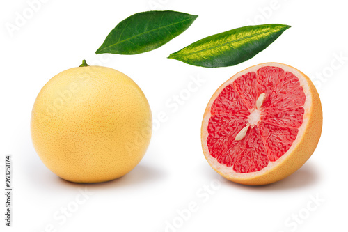 Pink grapefruit and parts isolated