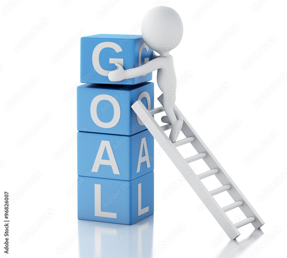 3d white people with cubes with word goal. 3d white people with cubes with word goal.