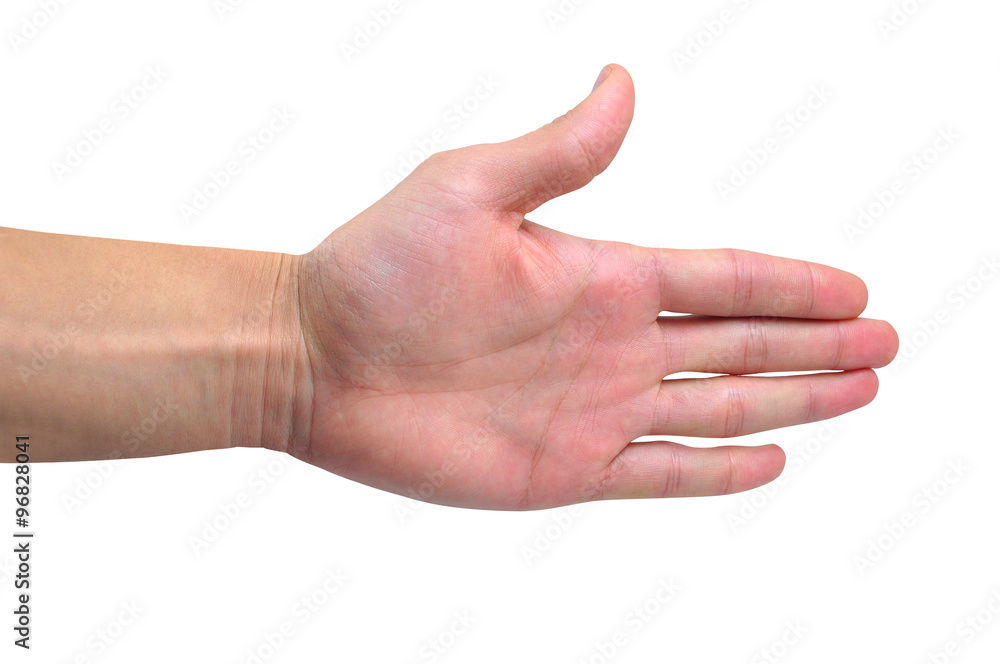 Man open hand isolated on white background