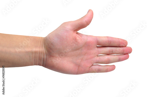 Man open hand isolated on white background