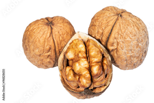 Walnuts on white background