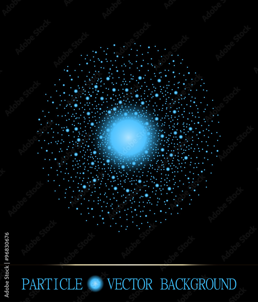 Abstract shpere of cyan glowing light particles space black background. Galaxy symbol. Style background for presentations, cards, scientific and jewelry design. Vector illustration Abstract shpere of cyan glowing light particles space black background. Galaxy symbol. Style background for presentations, cards, scientific and jewelry design. Vector illustration