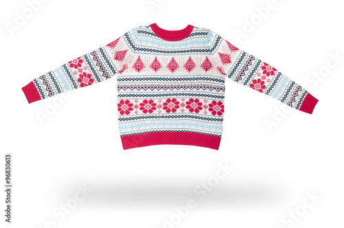 woolen Christmas sweater isolated on white photo