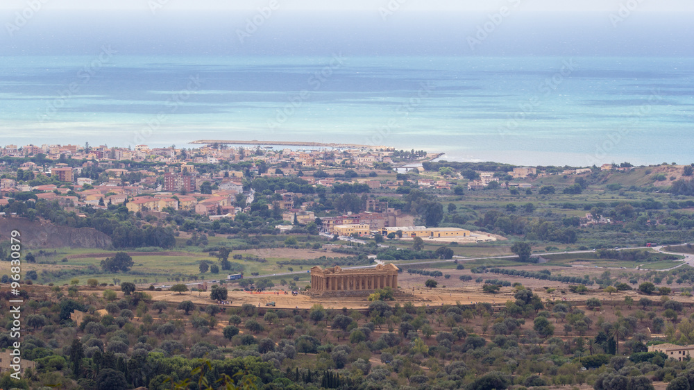Temple of Concord with sea on the background. View from Agrigento