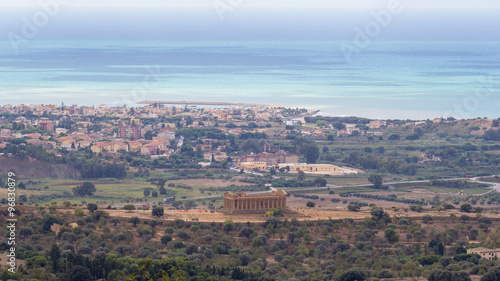 Temple of Concord with sea on the background. View from Agrigento