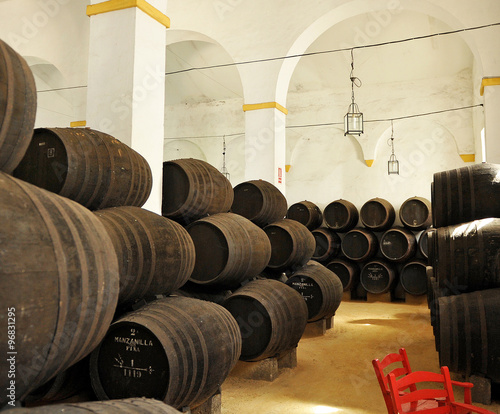 Cuadro en lienzo Inside a wine cellar, Sanlucar de Barrameda, Cadiz, Spain