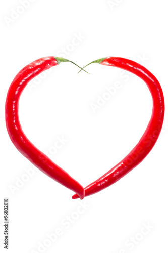 Chili pepper heart shape isolated