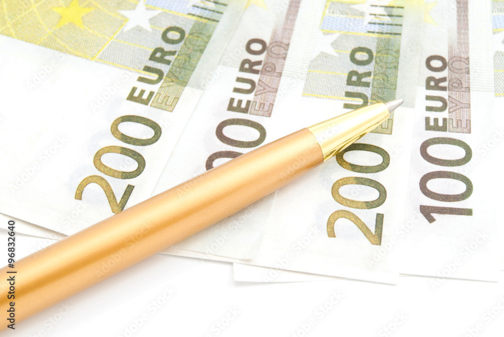 euros banknotes and pen euros banknotes and pen