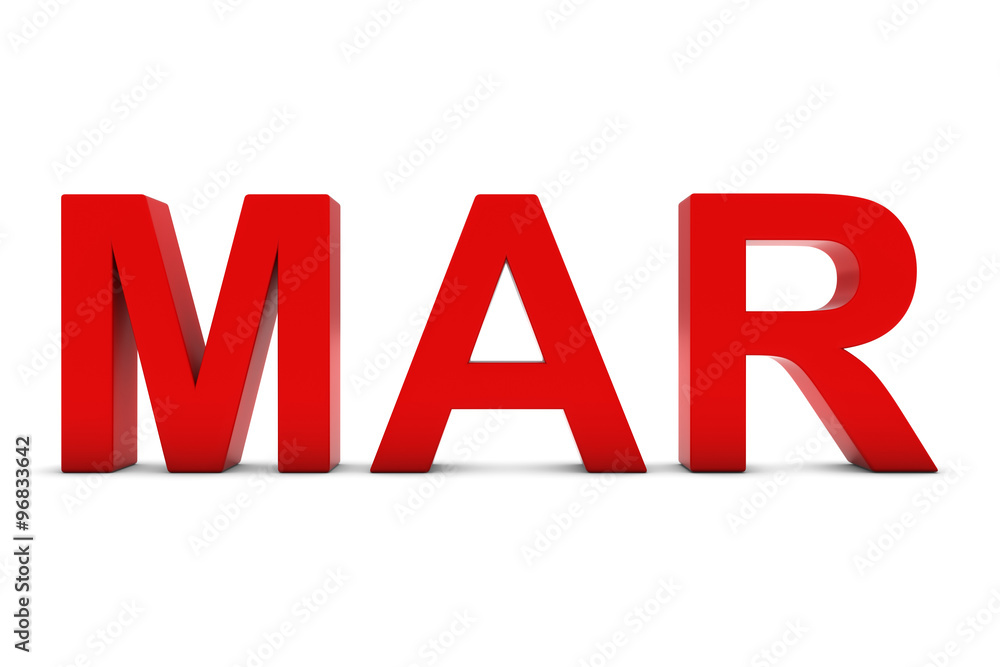 MAR Red 3D Text - March Month Abbreviation on White MAR Red 3D Text - March Month Abbreviation on White