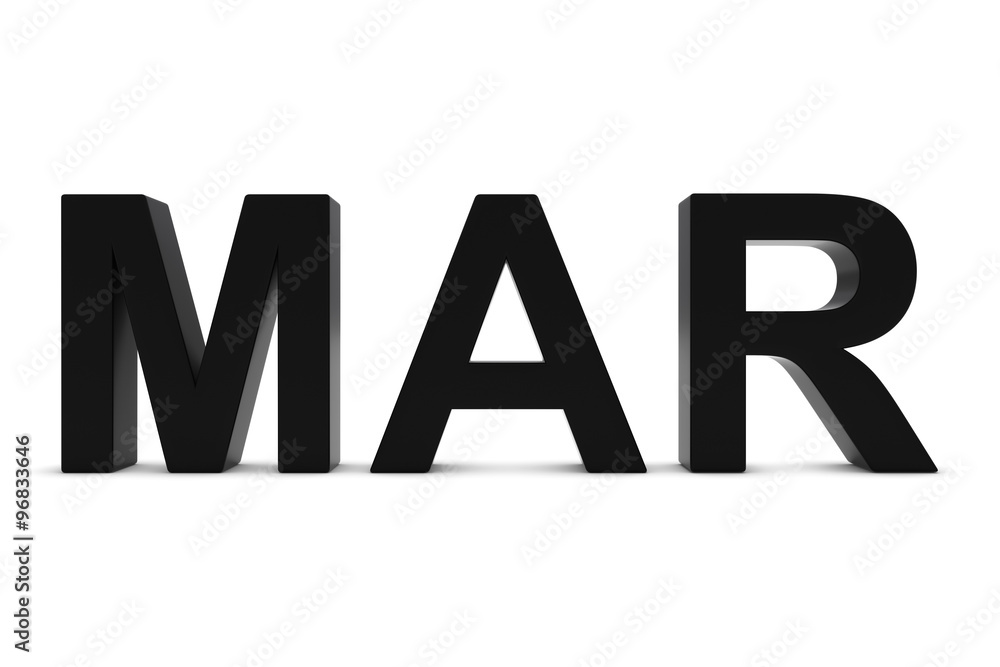 MAR Black 3D Text - March Month Abbreviation on White