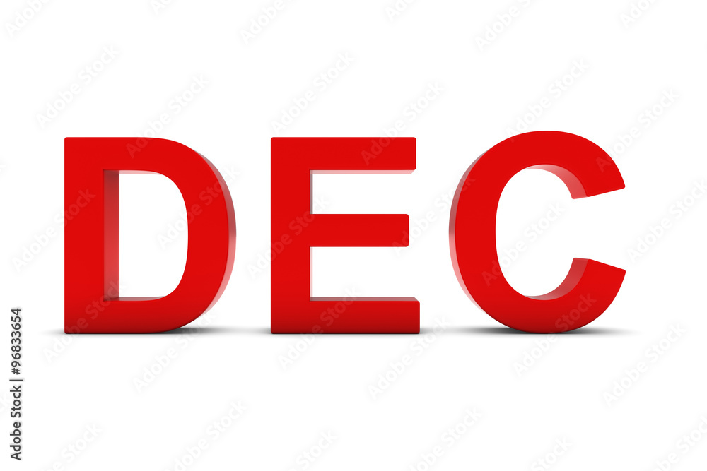 DEC Red 3D Text - December Month Abbreviation on White