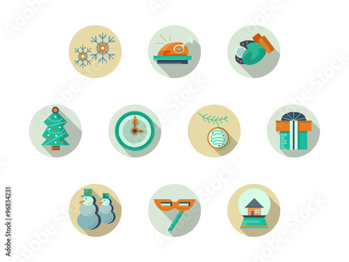 Christmas attributes round flat icons set