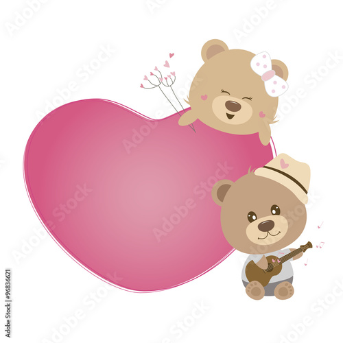 Love concept of couple teddy bear doll sing a song