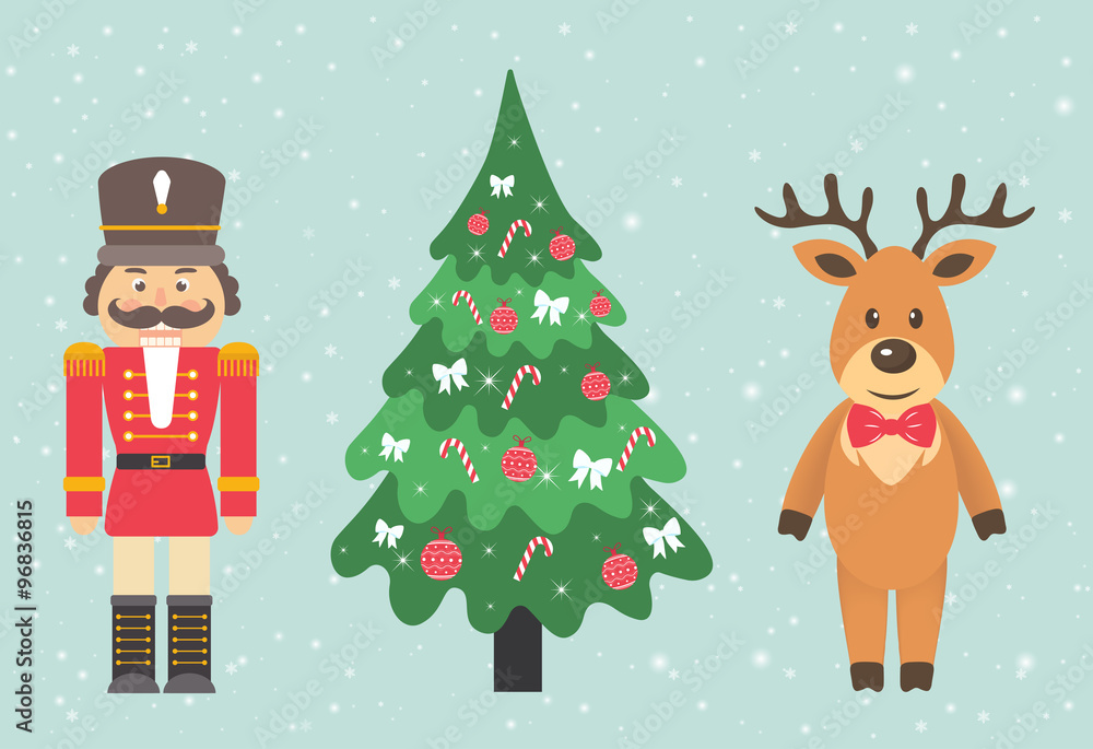 deer and nutcracker and fir-tree