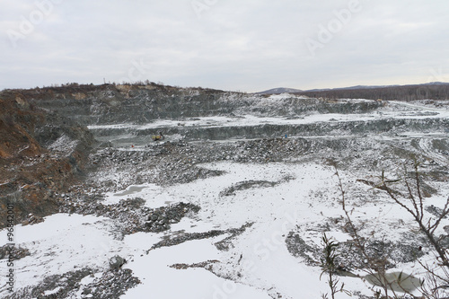 Pit on production of a construction stone in the open way,Novosibirsk region, Russia 