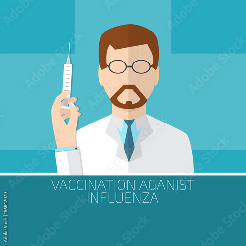 Vaccination against influenza doctor with syringe two