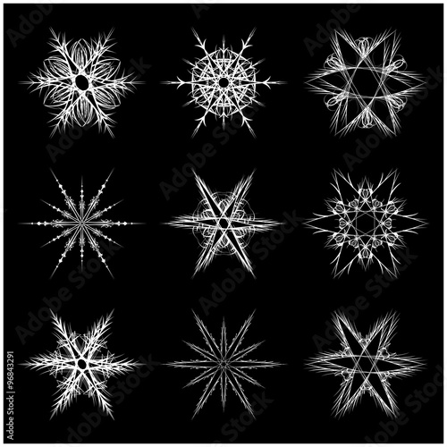 Snowflake silhouette icon  symbol  design. Winter  christmas vector illustration isolated on the black background.