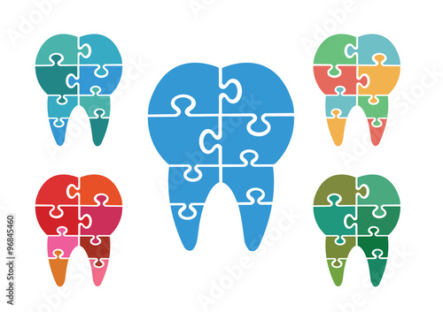 Modern jigsaw dental icons set