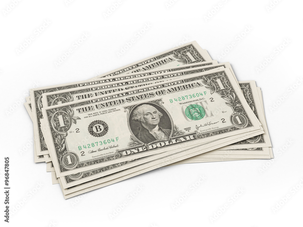 several dollar bills on a white background several dollar bills on a white background