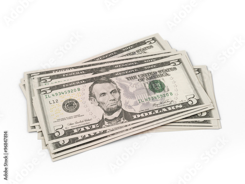 Obraz na płótnie several five dollar bills on a white background w salonie