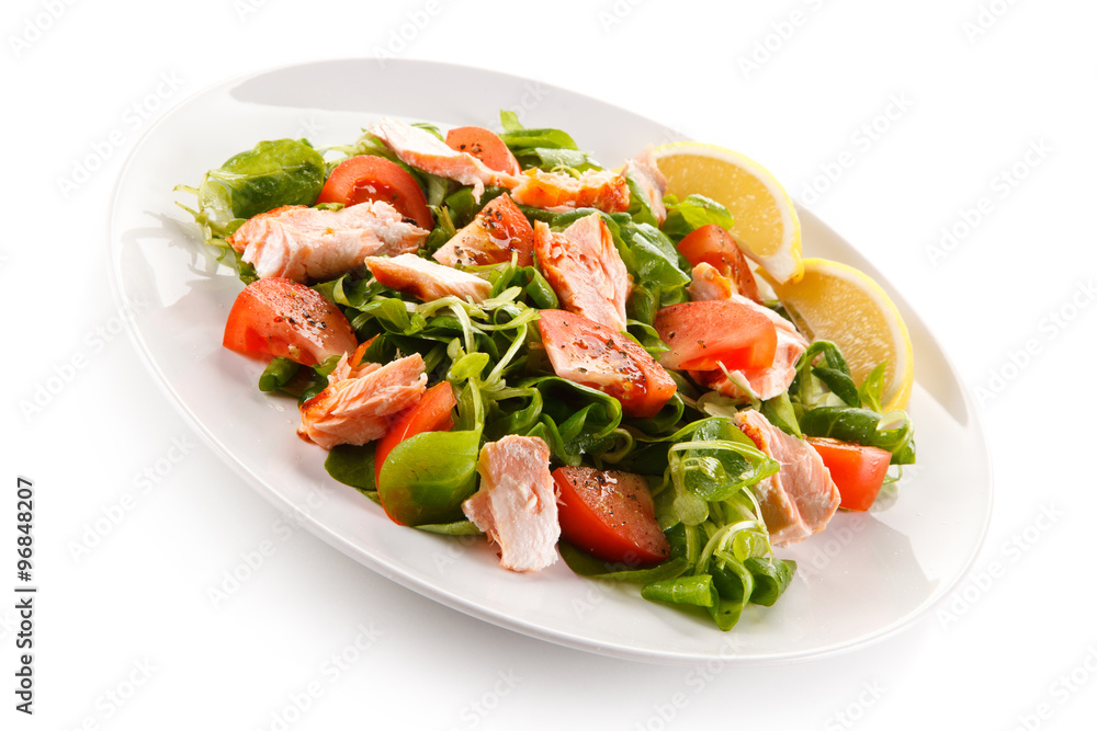 Fish salad - grilled salmon and vegetables Fish salad - grilled salmon and vegetables