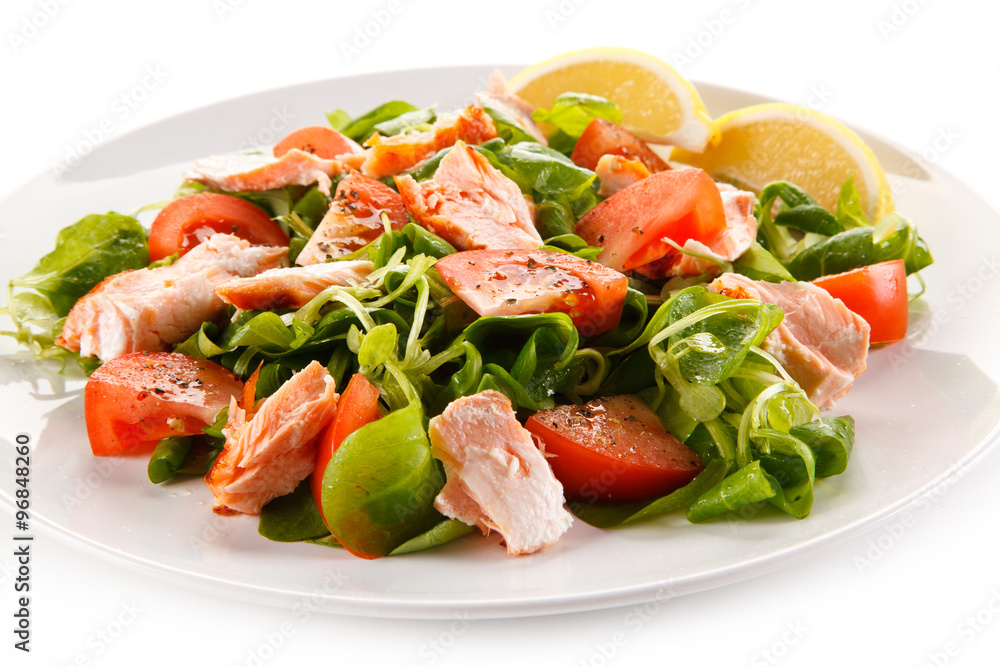 Fish salad - grilled salmon and vegetables Fish salad - grilled salmon and vegetables