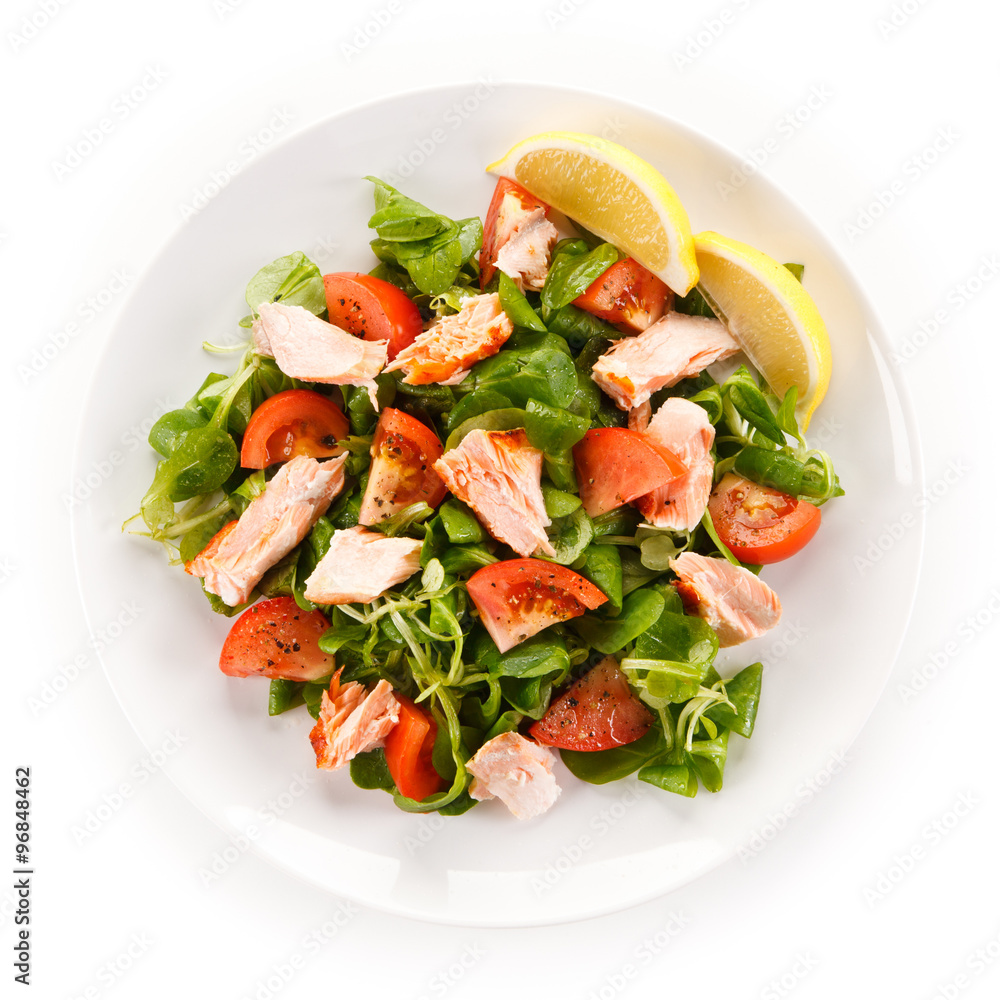 Fish salad - grilled salmon and vegetables Fish salad - grilled salmon and vegetables