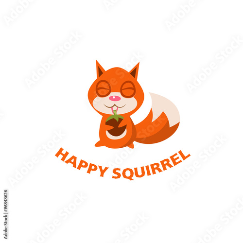 Happy squirrel with walnut sits. Vector illustration 