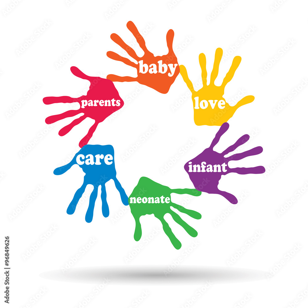 Vector conceptual circle hand print word cloud Vector conceptual circle hand print word cloud