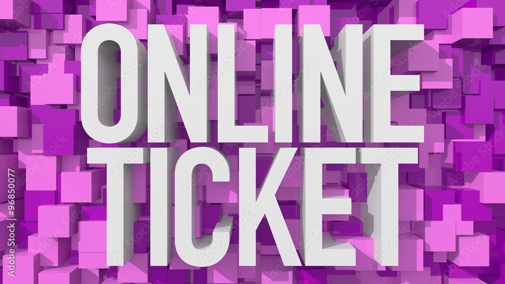 Extruded Online Ticket text with blue abstract backround filled