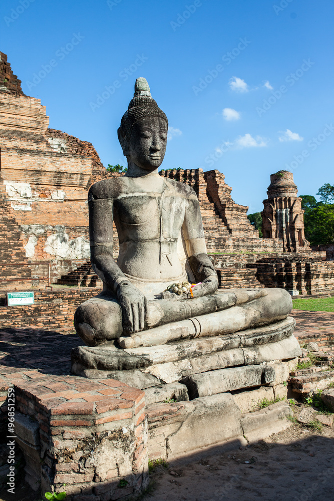 big buddha image in the old temple, Ayutthaya, Thailand