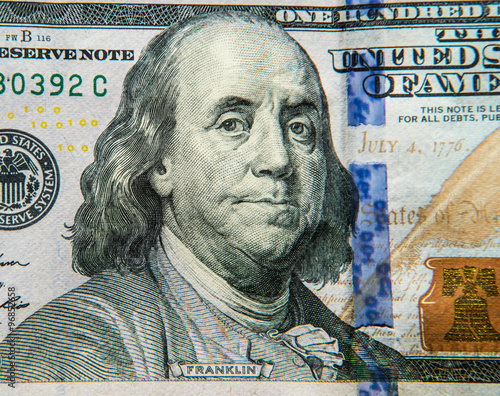Portrait of Benjamin Franklin on United States 100-dollar bill