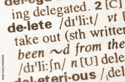 Dictionary definition of word delete