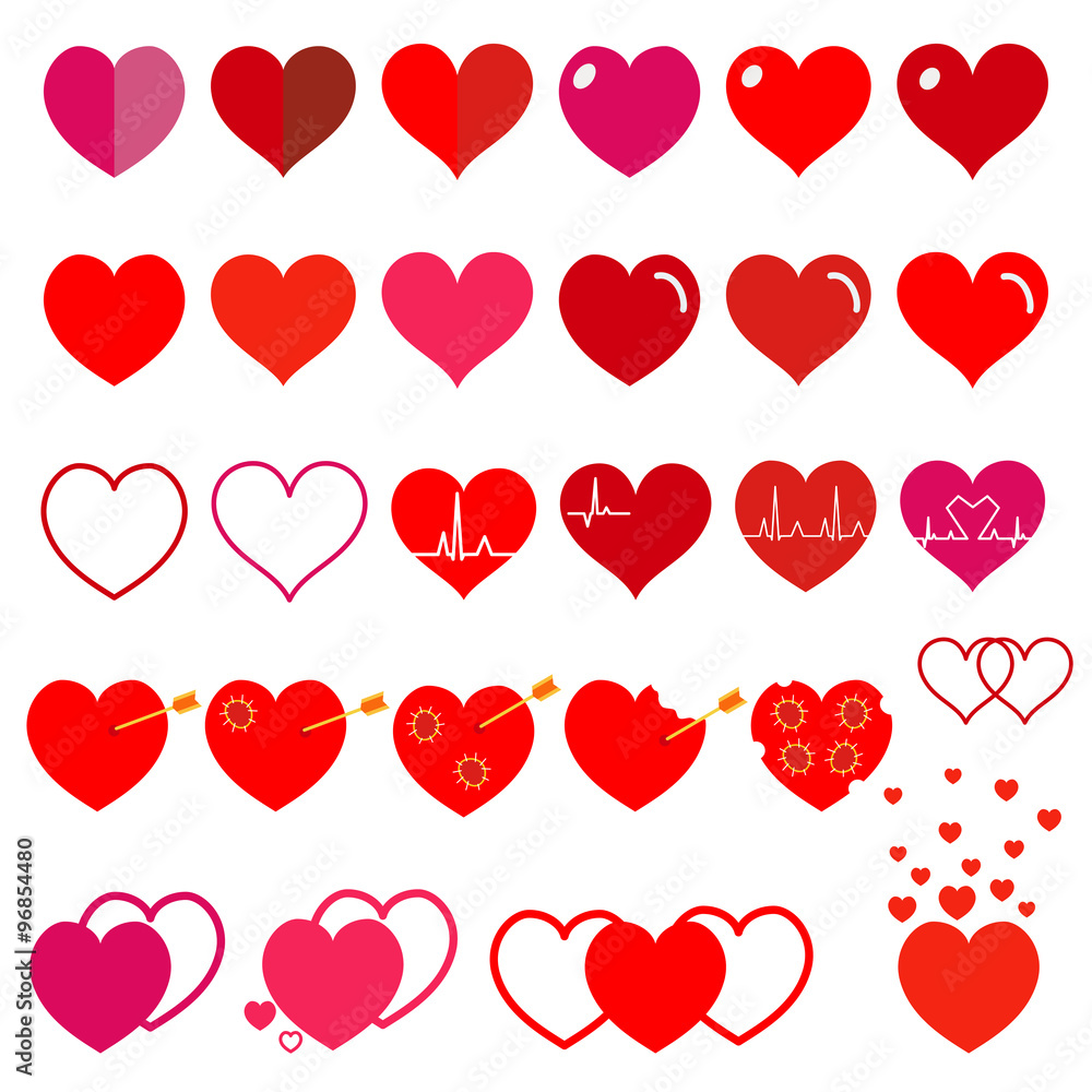 Set of red hearts. Flat design Set of red hearts. Flat design