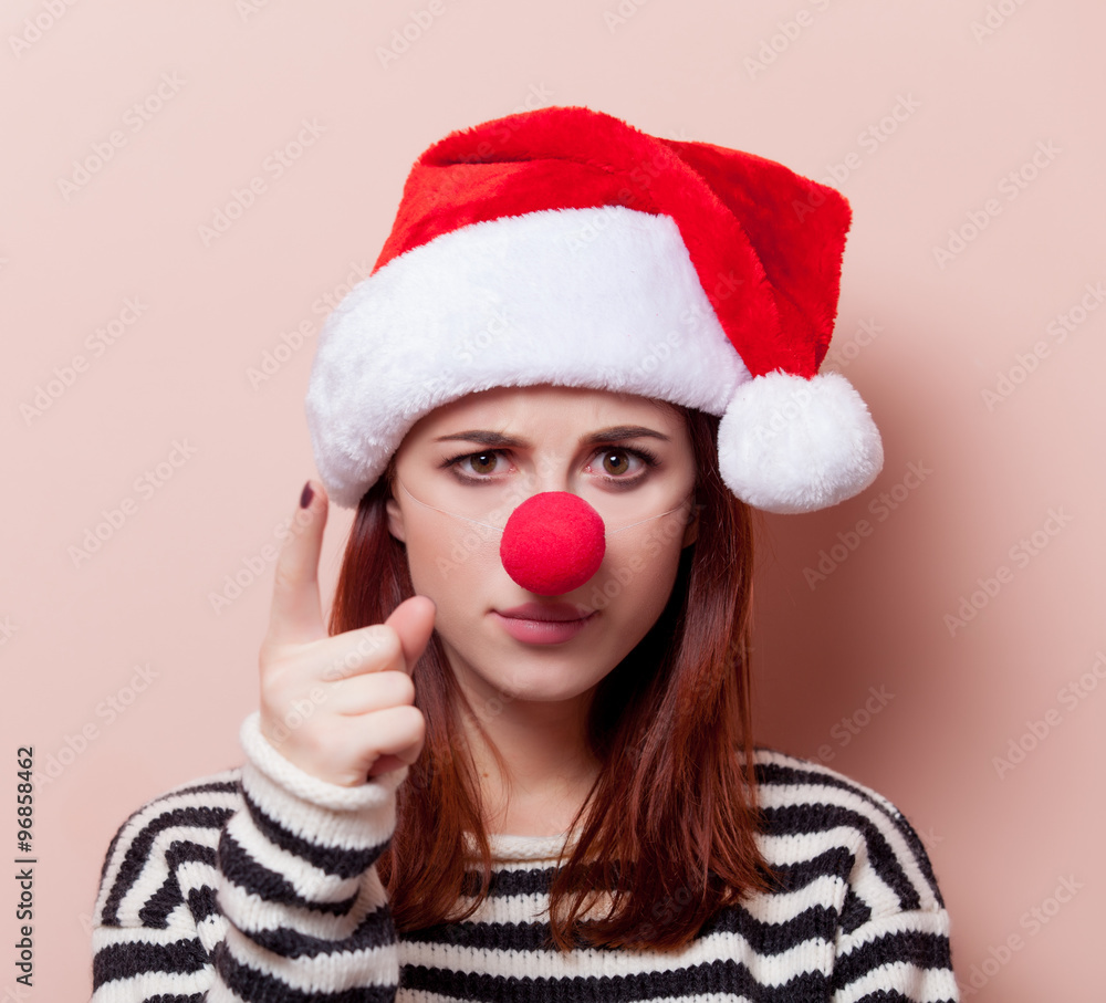 woman with red clown nose Stock Photo Adobe Stock