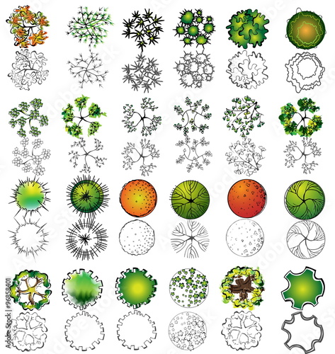 A set of treetop symbols, for architectural or landscape design