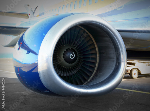 Rotating jet turbine of airliner.