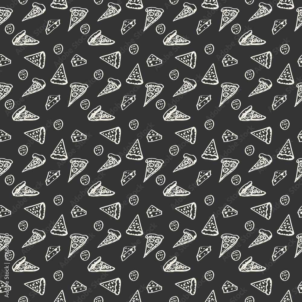 Naklejka premium Pattern Pepperoni pizza monochrome