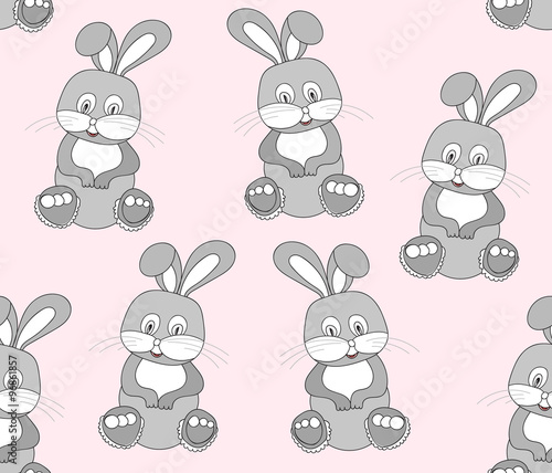 Childish vector seamless pattern with little funny bunnies