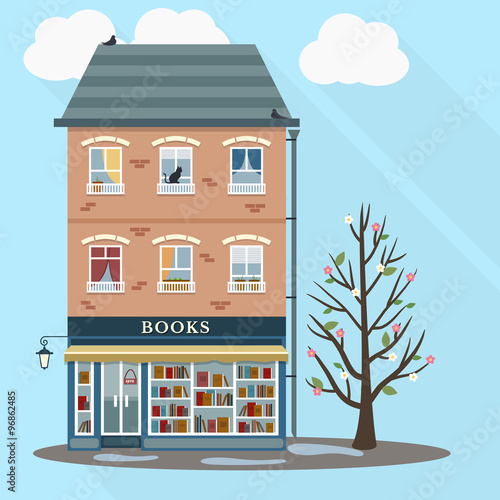 Retro house with books shop 