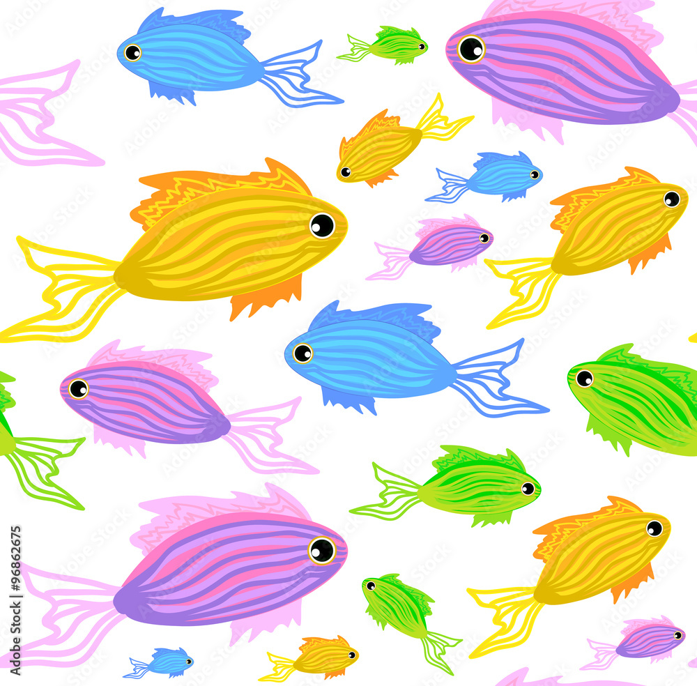 Colorful abstract vector seamless pattern with marine fish