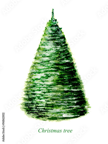 Christmas tree. Watercolor hand drawn