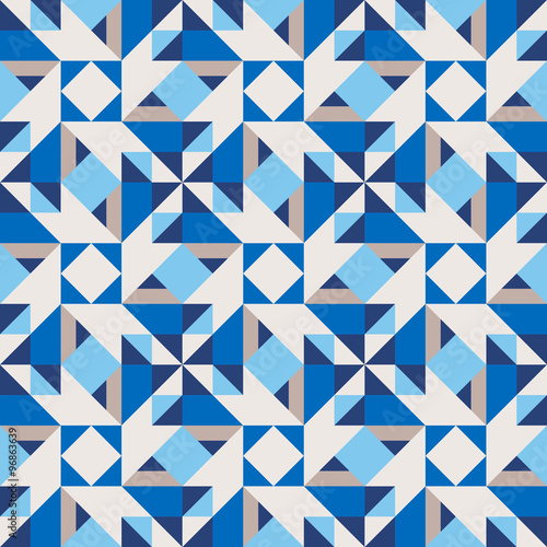 Vector Seamless Geometric Blue Shades Rhombus Triangle Tiling Pattern