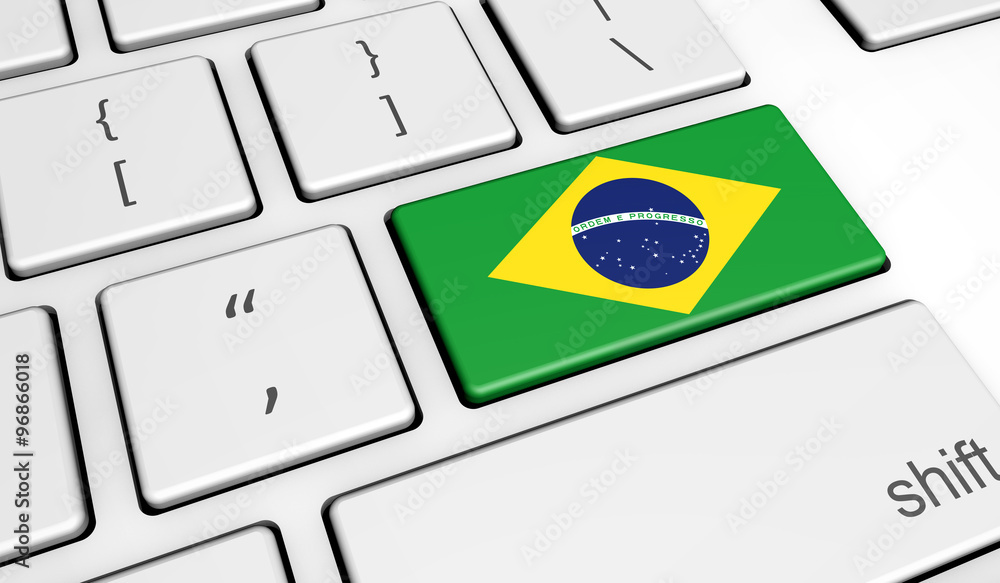 Brazilian Flag On Computer Key