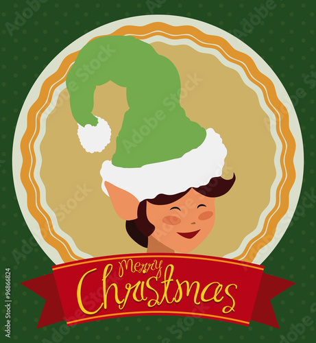 Bild auf Leinwand Happy Smile Elf With Hat, Vector Illustration