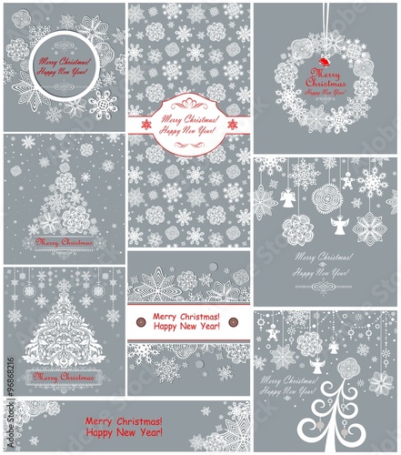Pastel xmas greeting cards with paper snowflakes