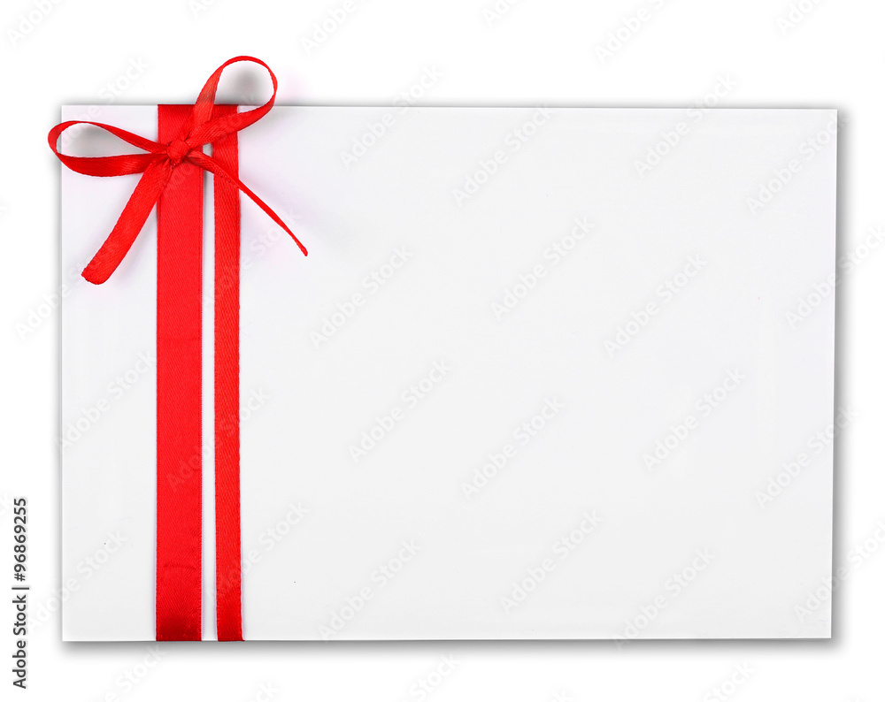Card decorated with bow isolated on white