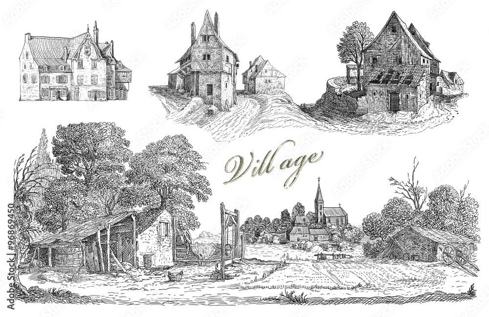 Obraz premium Old village art illustration