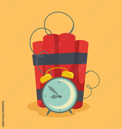 Bomb with clock timer. Vector flat illustration