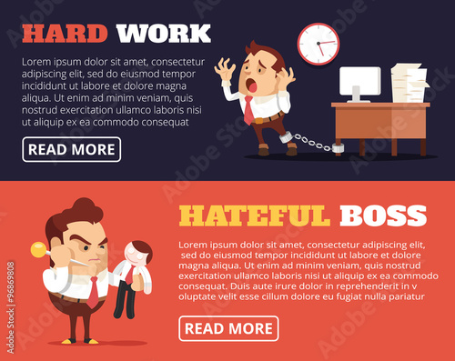 People hate their jobs. Vector flat banner illustration set